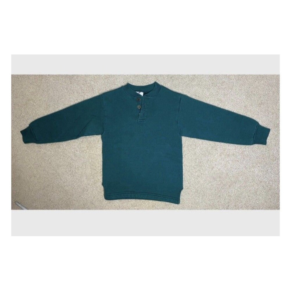 Vintage 90s Kids Pro Spirit Henley Sweatshirt Made in USA Green Youth Small S